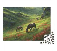 Quatre Chevaux Sauvages broutant tranquillement 1000pcs (75x50cm) Puzzles Adaptés Aux Adultes Et Aux Personnes Âgées De 14 Ans Et Plus