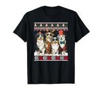 Quatre Chiens de Berger Australien Père Noël drôle Renne T-Shirt