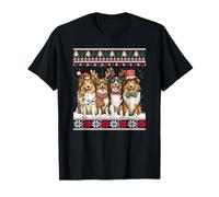Quatre Chiens de Berger Shetland Rennes de Noël drôles de Noël T-Shirt