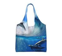 Quatre dauphins dans la mer des baleines,Sacs fourre-tout réutilisables, sacs d'épicerie, sac à bandoulière en toile de grande capacité