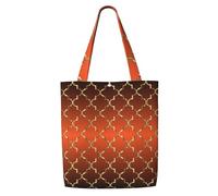Quatre-feuilles dorées sur orange brûlé，Sacs d'épicerie réutilisables, sacs fourre-tout de grande capacité, sac à bandoulière en toile