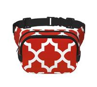 Quatre-Feuilles Rouge foncé et Blanc,Sac Banane carré Double Couche, Sac de Poitrine