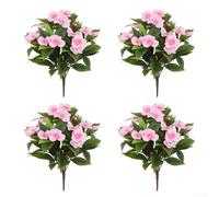 Quatre fleurs artificielles impatiens conçues pour la décoration extérieure et intérieure avec un matériau résistant aux intempéries et une apparence vive durable (AHF678-550-6 violet)