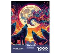 Quatre Loups, la Lune Puzzle 1000 Pièces Educa Jouet en Bois Divertissement Créatif De l'art De La Décoration Jeu Éducatif Challenge Toy Adultes & Enfants des 14 Ans 38x26cm/1000pcs