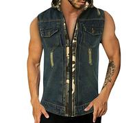 Quatre Seasons Fashion Slim Ripped Camo Veste en jean à capuche avec clip pour homme, bleu, XXXXL