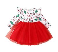 Quatre sœurs Robes de Noël pour filles, à manches longues, robe de fête avec imprimé de dessin animé, pour tout-petits, tenue de vacances, école décontractée bébé fille bordeaux, rouge, 2-3 ans