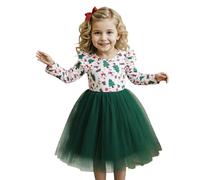 Quatre sœurs robes de Noël pour filles, à manches longues, robe de fête avec imprimé de dessin animé, pour tout-petits, tenue de vacances, école décontractée bébé fille bordeaux, vert, 2-3 ans