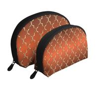 Quatrefoil d'or sur Orange Brûlé, Trousse de Maquillage Coquille Femme Petit Porte-Monnaie Trousse de Toilette Trousse à cosmétiques 2 pièces