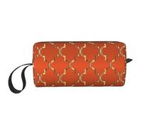 Quatrefoil d'or sur Orange Brûlé, Trousse de Maquillage Trousse à cosmétiques Trousse de Toilette de Voyage Portable Pochette de Maquillage