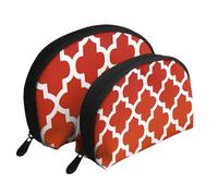Quatrefoil Rouge Foncé Et Blanc, Trousse de Maquillage Coquille Femme Petit Porte-Monnaie Trousse de Toilette Trousse à cosmétiques 2 pièces