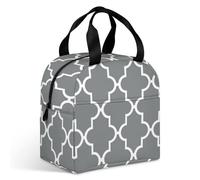 Quatrefoil - Sac à déjeuner gris pour adulte, sac fourre-tout isotherme étanche avec fermeture éclair et plusieurs poches, grande capacité pour bureau, travail, pique-nique