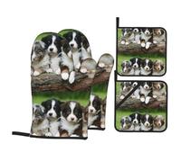 Quatuor de Petits Chiots Berger Australien,Gants de Cuisine antidérapants et maniques (Lot de 4), résistants à la Chaleur.