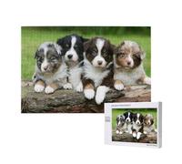 Quatuor de Petits Chiots bergers australiens,Puzzle Familial en Bois de 1 000 pièces pour Adultes et Adolescents, décoration d'intérieur