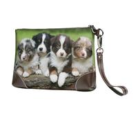 Quatuor de Petits Chiots bergers australiens,Sacs à Main en Cuir PU pour Femmes, Pochette à Fermeture éclair, Portefeuille, Sac à Main avec dragonne