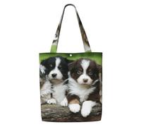 Quatuor de petits chiots bergers australiens,Sacs d'épicerie réutilisables, sacs fourre-tout de grande capacité, sac à bandoulière en toile