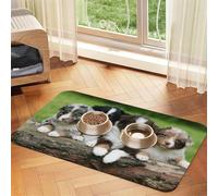 Quatuor de Petits Chiots bergers australiens,Tapis d'alimentation pour Animaux de Compagnie, Sets de Table en Cuir PU pour Chats et Chiens,30x45cm