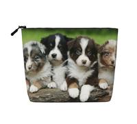 Quatuor de Petits Chiots bergers australiens,Trousse de Toilette de Voyage Portable, Imitation Lin, en Lin.