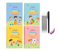 Quavva Livre d'entraînement magique pour enfants, carnet de traçage rainuré français/anglais réutilisable avec stylo, facile à nettoyer (recharges françaises 4 + 5 cœurs)