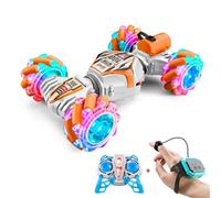 Quavva Voiture de cascade N100 RC, 2,4 G, contrôle gestuel, rotation à 360 degrés, roues Mecanum, pulvérisation de queue, synchronisation musicale LED, design antichoc, jouet pour enfants, cadeau