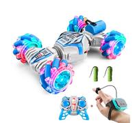 Quavva Voiture de cascade N100 RC, 2,4 G, contrôle gestuel, rotation à 360 degrés, roues Mecanum, pulvérisation de queue, synchronisation musicale LED, design antichoc, jouet pour enfants, cadeau
