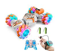 Quavva Voiture de cascade N100 RC, 2,4 G, contrôle gestuel, rotation à 360 degrés, roues Mecanum, pulvérisation de queue, synchronisation musicale LED, design antichoc, jouet pour enfants, cadeau