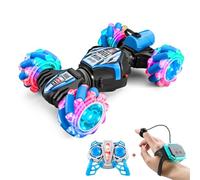 Quavva Voiture de cascade N100 RC, 2,4 G, contrôle gestuel, rotation à 360 degrés, roues Mecanum, pulvérisation de queue, synchronisation musicale LED, design antichoc, jouet pour enfants, cadeau