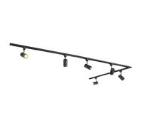Qub Focus III Monophasé Luminaire Plafonnier LED - 400cm - 6x GU10 Spot Sur Rail - 4x 1m Barre de Spot Plafond - L-Form - Plafonnier intérieur Noir Moderne - Spots et Rails de Spots