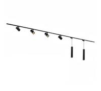 Qub Focus III Monophasé Luminaire Plafonnier LED - 600cm - 4x Viror Mesh Spots & 2x Suspensions - 1x 3m Barre de Spot Plafond - I-Form - Plafonnier intérieur Noir - Spots et Rails de Spots