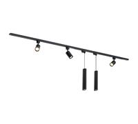 Qub Focus III - Système d’éclairage LED monophasé - 2 rails de 1m (200cm) - 3 spots GU10 + 2 suspensions - noir - plafonnier moderne - pour cuisine, salon, salle à manger