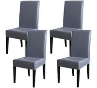 Qubjus Housses de chaise de salle à manger, en cuir PU solide imperméable et résistant à l'huile, extensibles (Gris, Lot de 4)