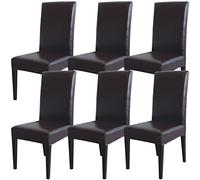 Qubjus Lot de 6 housses de chaise de salle à manger, en cuir synthétique solide, imperméables et résistantes à l'huile, extensibles, couleur café