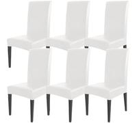 Qubjus Lot de 6 housses de chaise de salle à manger, en cuir synthétique solide, imperméables et résistantes à l'huile (blanc)