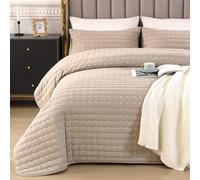 Qucover Couvre Lit 220x240 en Coton Lavé Super Doux et Confortables, Boutis Couvre Lit Matelassés avec Motif Moderne de Point de Croix, Courtepointe Couette d'Été Kaki avec 2 Taies d'oreiller 50x75cm