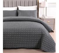 Qucover Couvre Lit Matelassé Élégant Super Doux et Confortable en Coton Lavé, Couvre Lit avec Un Motif Moderne de Point de Croix (Noir, 240x260cm)