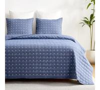 Qucover Couvre Lit Matelassé Élégant Super Doux et Confortable en Coton Lavé, Couvre Lit avec Un Motif Moderne de Point de Croix (Bleu, 240x260cm)