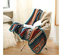 Qucover Plaid Couverture Polaire 125x150cm, Couverture en Flanelle Epaisse Douce et Confortable, Couvertures et Plaids Bleus Réversibles, Jeté de Canapé Sherpa Doux & Douillet Rayure