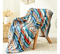 Qucover Plaid Polaire 130x150cm, Jeté de Canape à Rayures Confortable Réversible en Flanelle, Couverture Polaire Luxueuse Bohémienne Extrêmement Douce et Légère pour Toutes Les Saisons