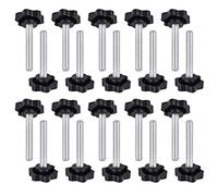QUCUMER 20 Pcs Vis Étoile M6 x 40 mm, Bouton de Serrage à Tête en Plastique, Vis de Serrage avec Poignée, Bouton Moleté à Filetage Noir, Vis à Oreilles Galvanisés, pour Tour de Machines Mécanique