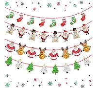 QUCUMER 4 Pcs Bannière Noël en Papier, Bannière Joyeux Noël 3 Mètres, Santa Banner, Bannière Suspendue de Noël avec Sapin de Noël, Père Noël, Bonhomme de Neige, Wapiti, pour Déco Fête Nouvel an