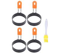 Qudinip 4 Pièces Moules à Oeufs, Acier Inoxydable Silicone Acier Au Carbone Sûr Inoffensif Durable Facile Démoulage Isolation Thermique, avec Brosse pour Oeufs Au Plat Croquettes