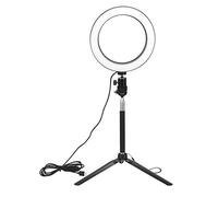 Qudinip Anneau Lumineux LED à intensité Variable de 20 Cm avec Trépied et Perche à Selfie pour la Photographie et la Prise de Vue Vidéo, Alliage D'aluminium, 3200K-5500K, 1 unité