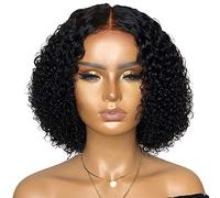 Qudinip Black Short Curly Wig, sans Effondrement sans Enchevêtrement de Cheveux Synthétiques à la Recherche Naturelle Confortable avec un Filet de Rose pour la Fête Halloween Cosplay (Noir)