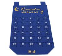 Qudinip Calendrier de L' Eid Mubarak, Décoration du Festival avec 30 Autocollants étoiles pour la Célébration du Ramadan, Tissu Non tissé, 45 X 27,8 Cm (Bleu)