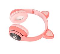 Qudinip Casque de Jeu Cat Ear Bluetooth 5.0 avec Microphone LED, Casque de Jeu Confortable et élégant pour Enfants Rose