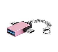 Qudinip Convertisseur OTG avec Chaîne en Alliage D'aluminium Durable, Adaptateur USB 3.0 vers Micro USB Type C pour Appareils, 2 Pièces (Or Rose avec chaîne)
