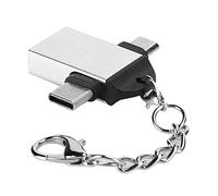 Qudinip Convertisseur OTG avec Chaîne en Alliage D'aluminium Durable, Adaptateur USB 3.0 vers Micro USB Type C pour Appareils, 2 Pièces (Argent avec chaîne)