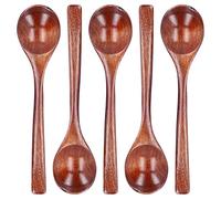 Qudinip Ensemble de 5 Cuillères à Soupe en Bois, Ustensiles de Cuisine Durables à Long Manche pour la Maison, Vaisselle en Bois de Phoebe Naturel 7,1x1,7 Pouces