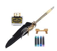 Qudinip Ensemble de Stylos à Plumes de Calligraphie Vintage, Kit D'écriture élégant pour Offrir en Cadeau avec Sac D'encre, 4 Couleurs, en Acier Inoxydable, 10.2 Pouces (Noir)
