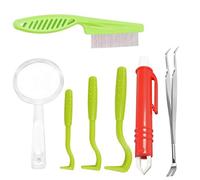 Qudinip Ensemble D'outils à Coche à 7 PCS, Pince à Coche en Acier Inoxydable Crochet pour Chiens Chats avec Un Peigne Grossissement de la Verre (Rouge)