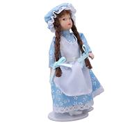 Qudinip Figurines de Fille de Maison de Poupée 1:12 avec Articulations Pliables en Bleu pour Décoration de Maison de Poupée, Miniature en Céramique de 11,5 Cm, Idéale pour Les 3 Ans et Plus
